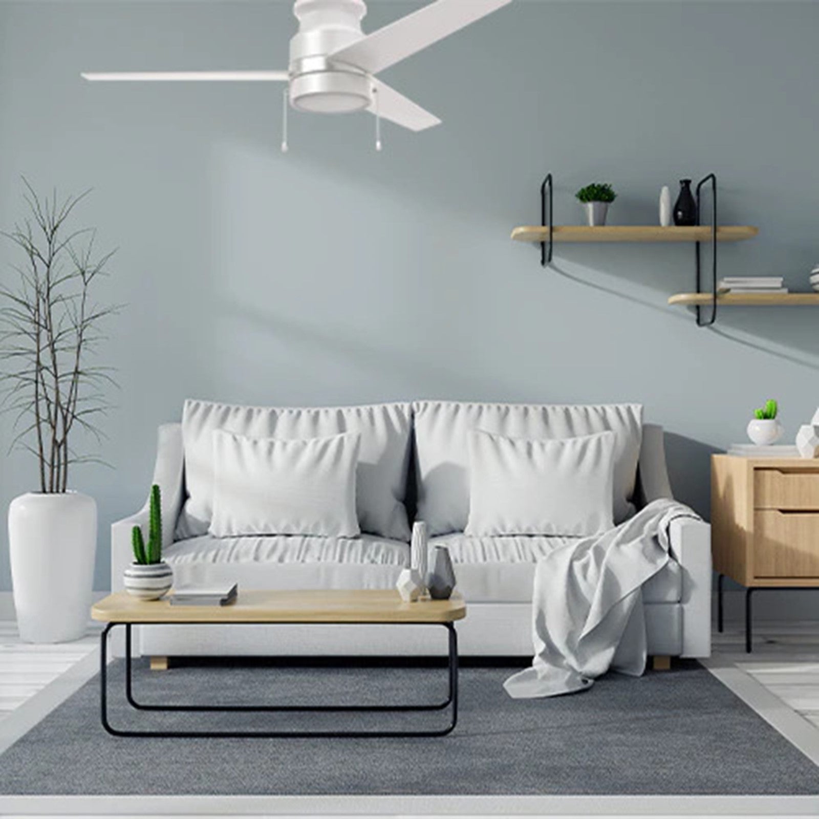 Carro Lamont 52in 3-Blade Flush Mount Ceiling Fan | Modern Brushed Nickel and Plywood | Living Room & Bedroom | 52 x 52 x 11.6 | Model VWGA-523B-L12-SC-1