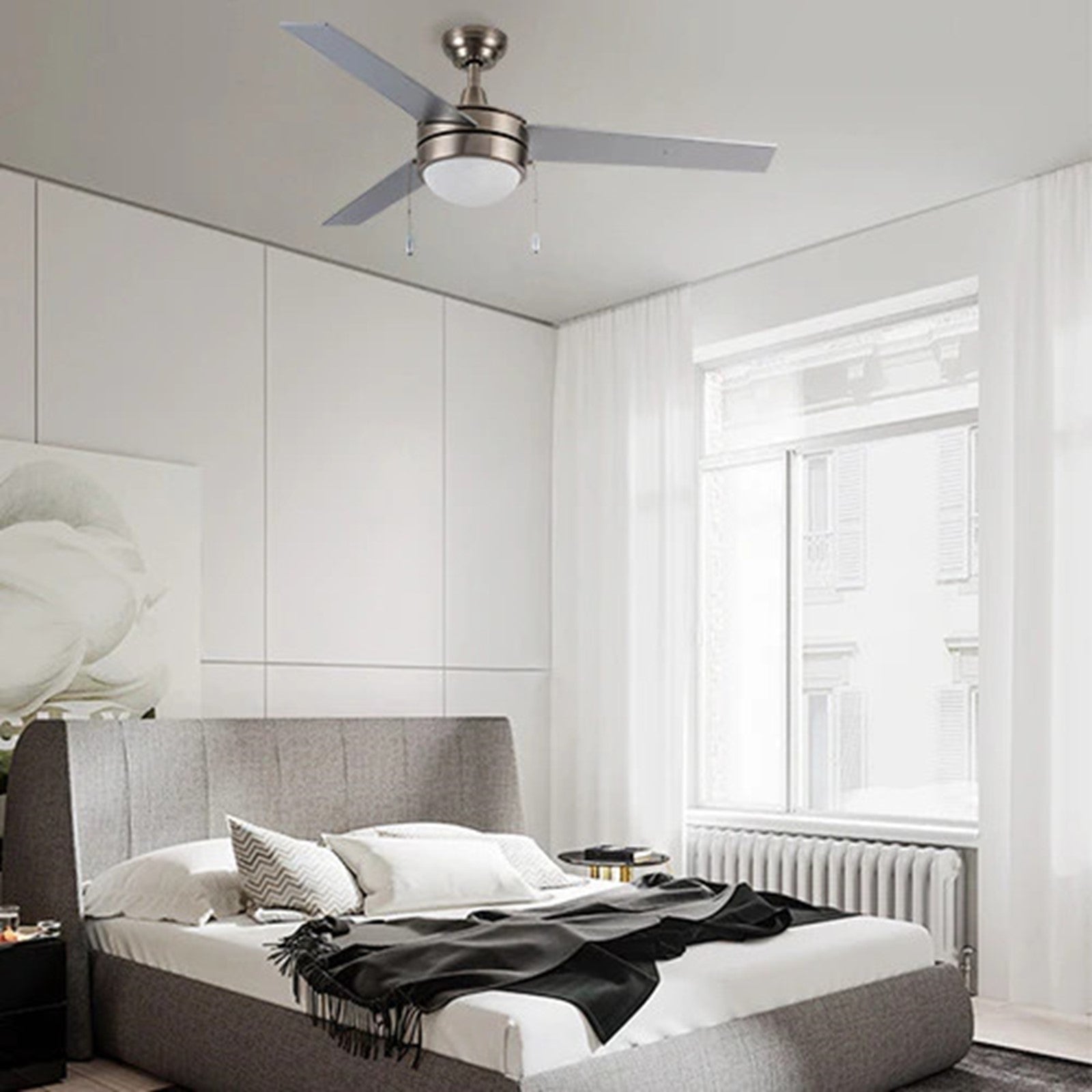 Carro Everett 52in 3-Blade Ceiling Fan | Brushed Nickel Plywood Blades and LED Light | Living Room & Bedroom | 52 x 52 x 16 in | Model VWGA-523C-L11-SC-1
