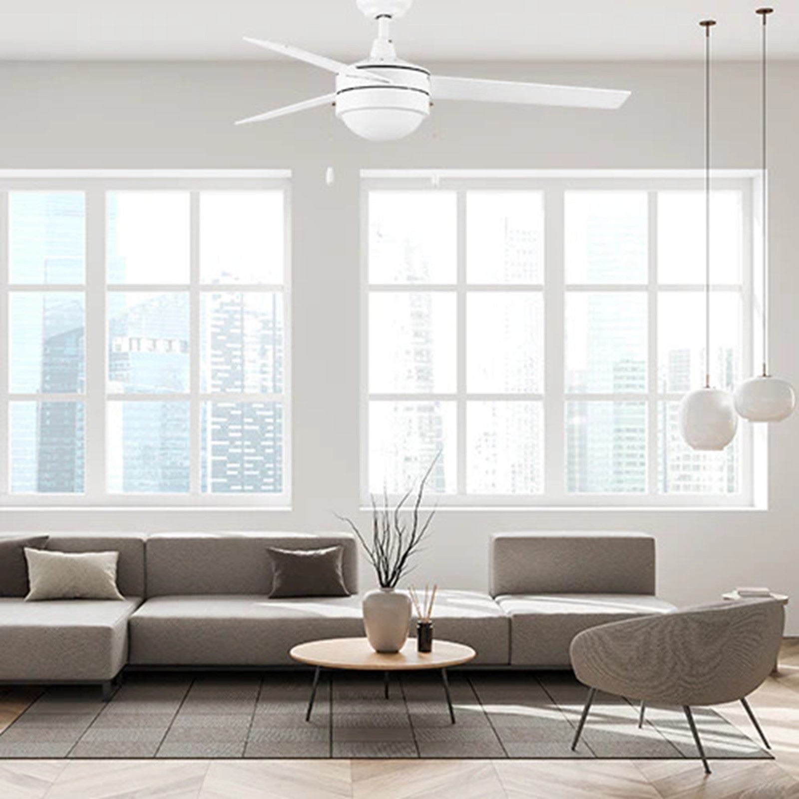 Carro Everett 52in 3-Blade Ceiling Fan | White Plywood Blades and LED Light | Living Room & Bedroom | 52 x 52 x 16 in | Model VWGA-523C-L11-W1-1