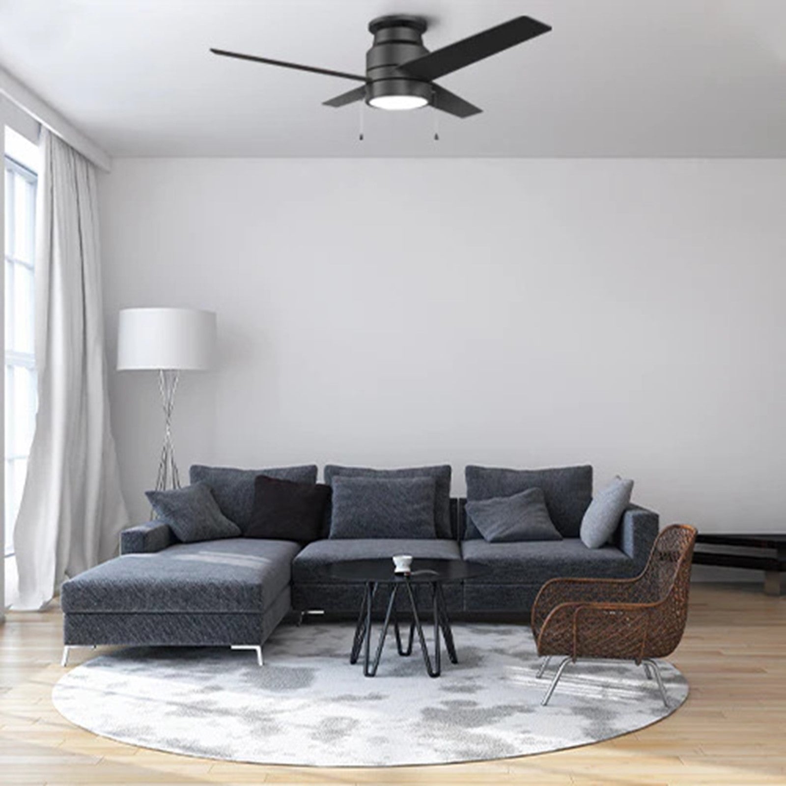 Carro Lamont 52in 4-Blade Flush Ceiling Fan | Black Plywood Blades with Integrated 3000K LED | Living Room & Bedroom | 52 x 52 | Model VWGA-524B-L12-B2-1