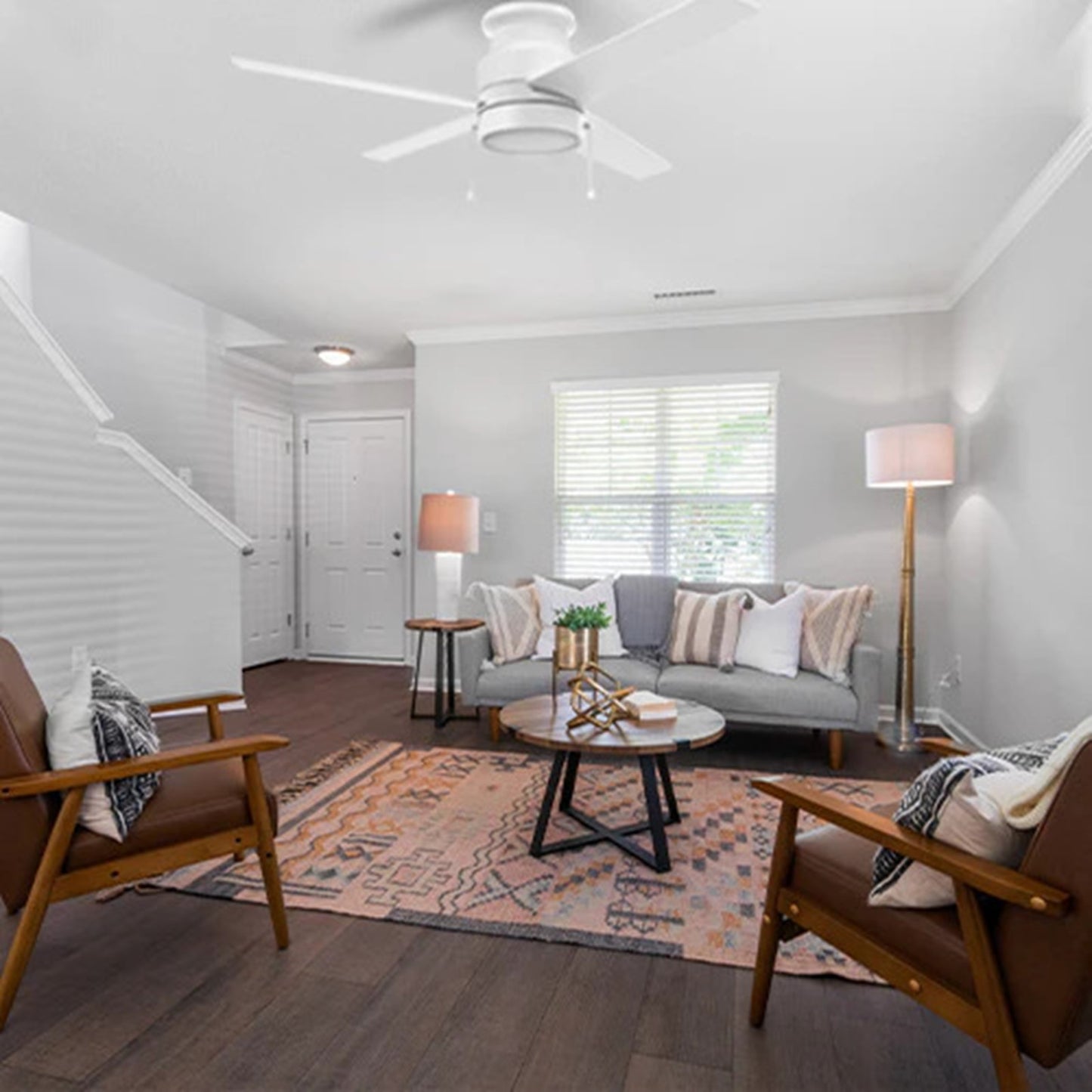 Carro Lamont 52in Flush Mount Ceiling Fan | White Plywood Blades with Integrated 3000K LED | Living Room & Bedroom | 52 x 52 x | Model VWGA-524B-L12-W1-1