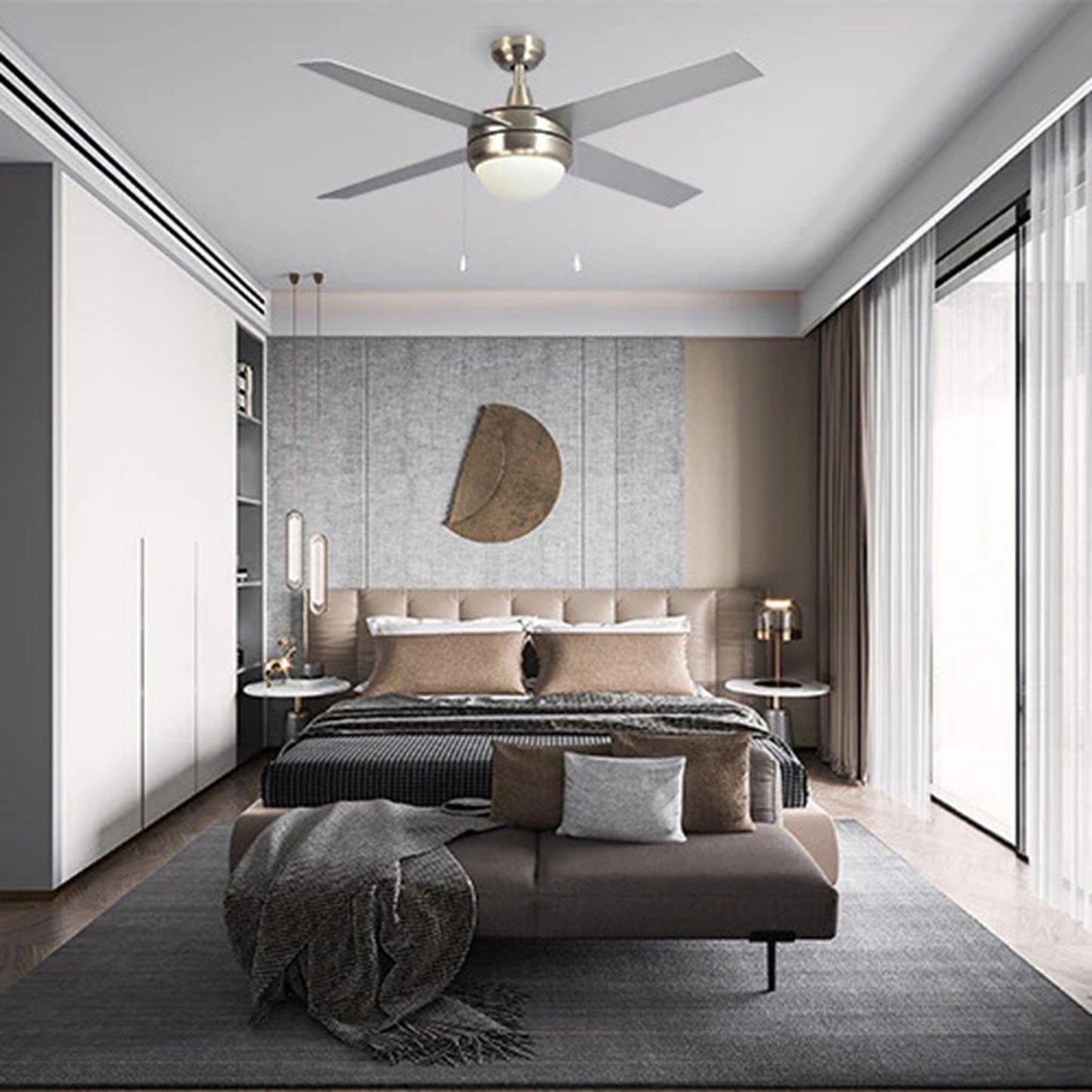Carro Everett 52in Ceiling Fan | Brushed Nickel Plywood Blades with LED Compatible Light Kit | Living Room & Bedroom | 52 x 52 | Model VWGA-524C-L11-SC-1
