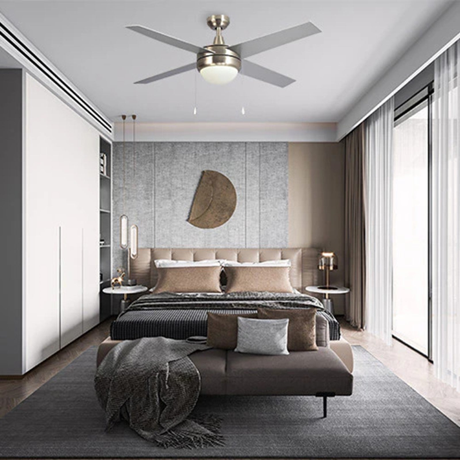 Carro Everett 52in Ceiling Fan | Brushed Nickel Plywood Blades with LED Compatible Light Kit | Living Room & Bedroom | 52 x 52 | Model VWGA-524C-L11-SC-1