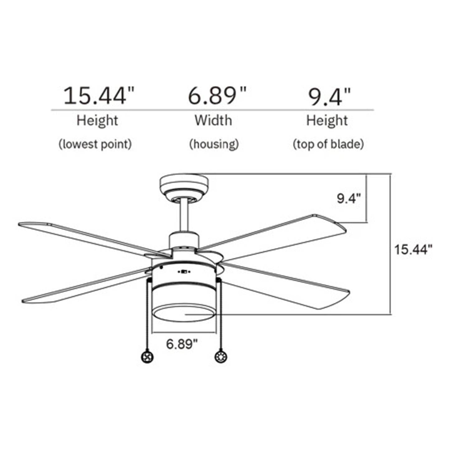 Carro Amalfi 52in 4-Blade Ceiling Fan | Modern Black Plywood Blades and Pull Chain Control | Living Room & Large Indoor Spaces | Model VWGA-524H2-L11-B2-1