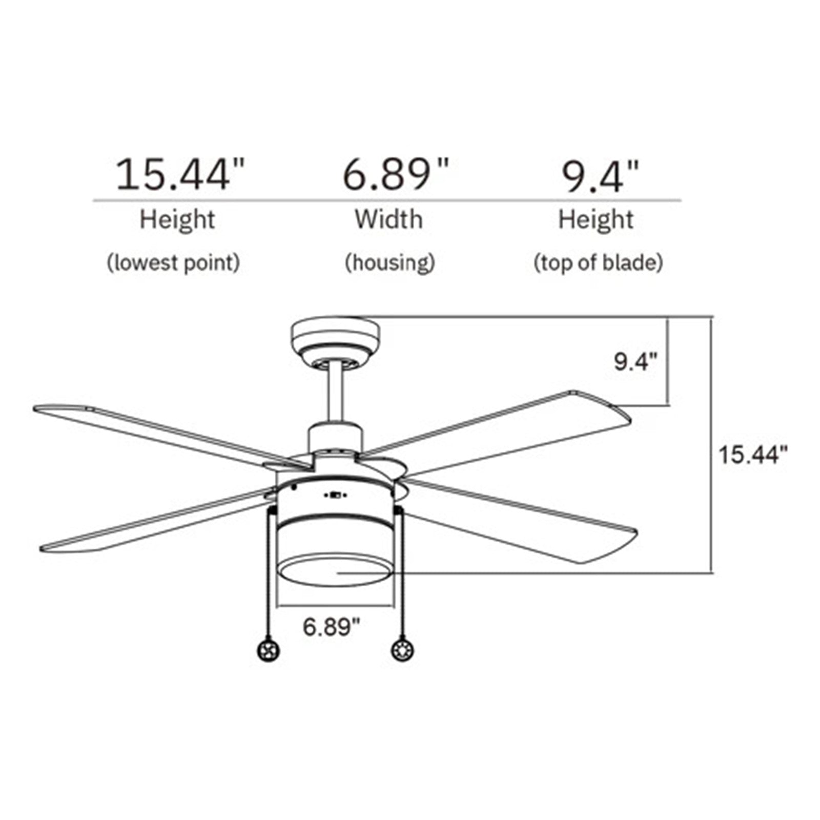 Carro Amalfi 52in 4-Blade Ceiling Fan | Modern Black Plywood Blades and Pull Chain Control | Living Room & Large Indoor Spaces | Model VWGA-524H2-L11-B2-1