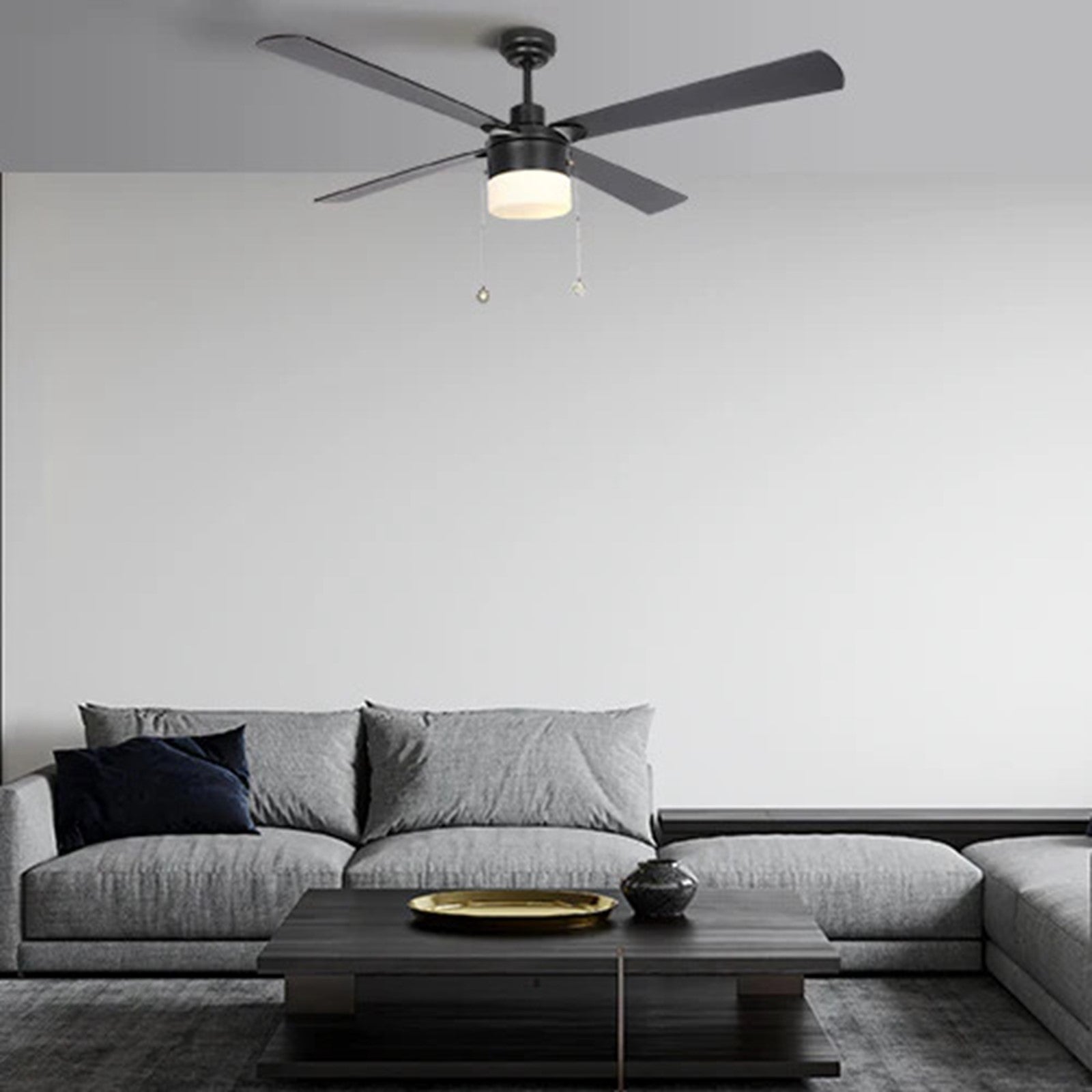 Carro Amalfi 52in 4-Blade Ceiling Fan | Modern Black Plywood Blades and Pull Chain Control | Living Room & Large Indoor Spaces | Model VWGA-524H2-L11-B2-1