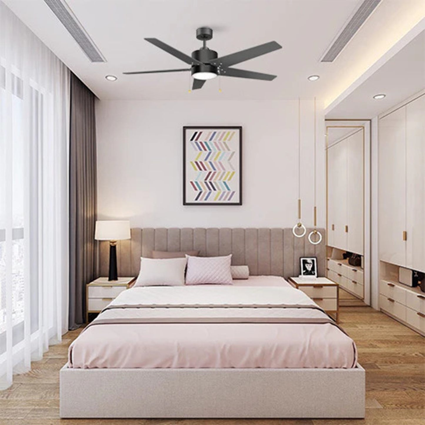 Carro Empire 52in 5-Blade Ceiling Fan | Modern Black Plywood Blades and Integrated 3000K LED | Living Room & Large Indoor | Model VWGA-525A3-L12-B2-1