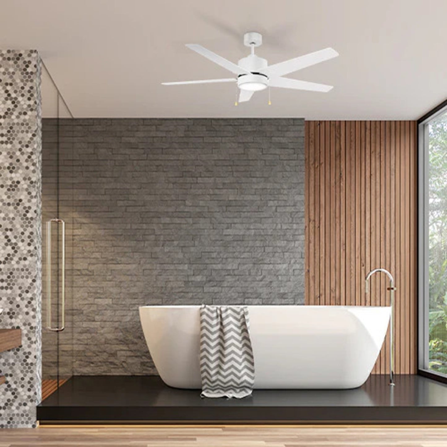 Carro Empire 52in 5-Blade Ceiling Fan | White Plywood Blades and Integrated LED | Living Room & Bedroom | 52 x 52 x 15.5 in | Model VWGA-525A3-L12-W1-1