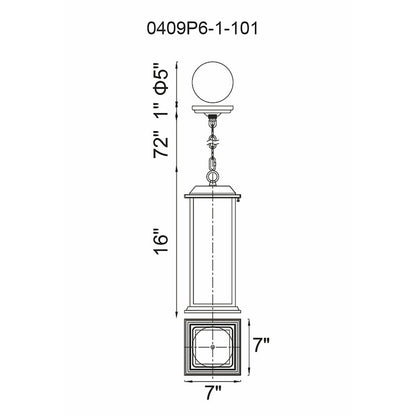 1 Light Outdoor Pendant, Black/Clear