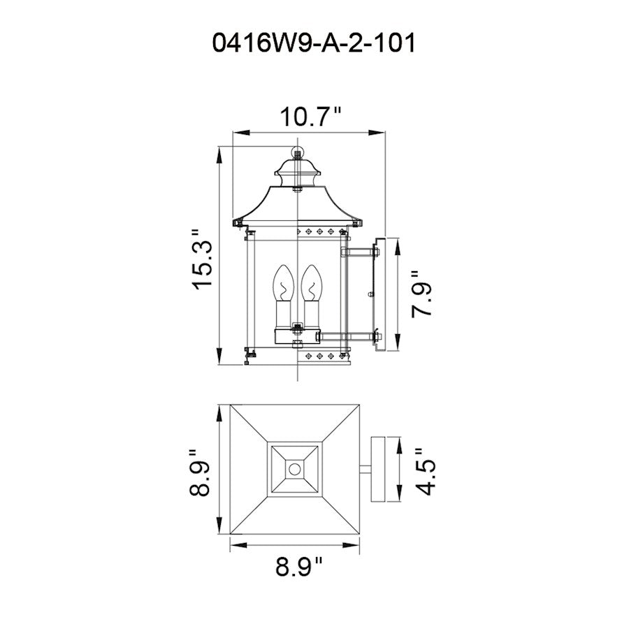 2 Light 9" Outdoor Wall Sconce