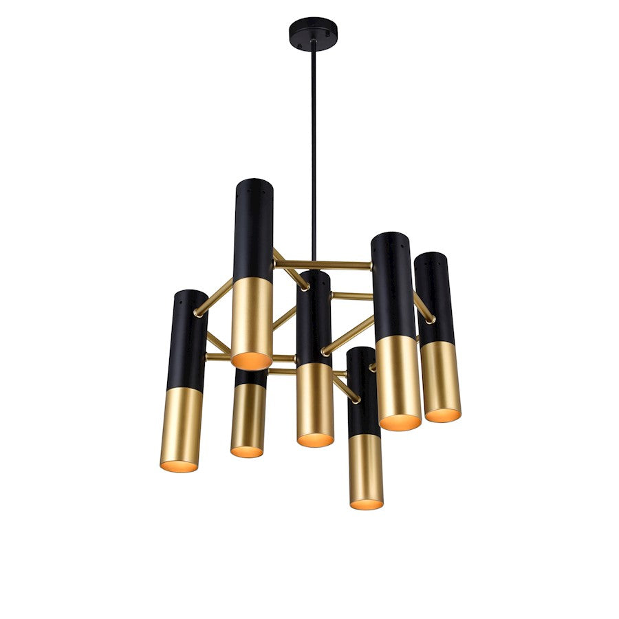 CWI Anem 7 Light Down Chandelier, Matte Black/Satin Gold - 1015P17-7-129