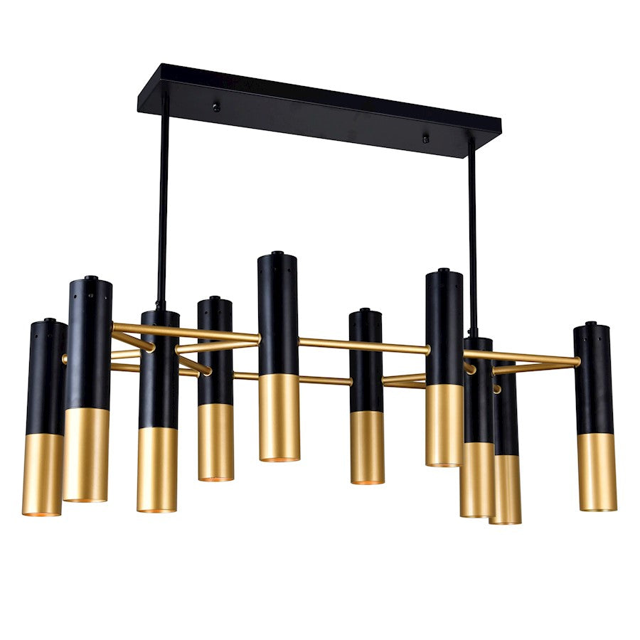 CWI Anem 10 Light Down Chandelier, Matte Black/Satin Gold - 1015P32-10-129