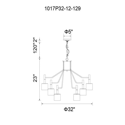 12 Light 32" Down Chandelier, Matte Black