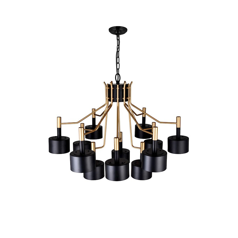 12 Light Down Chandelier, Matte Black