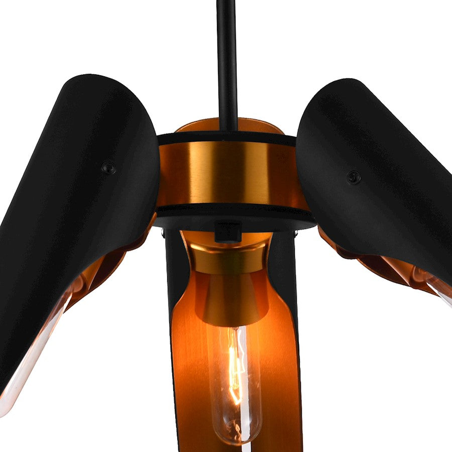 3 Light Chandelier, Matte Black