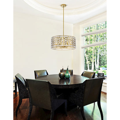 6 Light Drum Shade Chandelier, Champagne