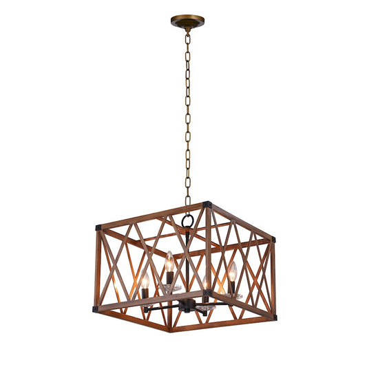 CWI Marini 4 Light Drum Shade Chandelier, Wood Grain Brown - 1033P18-4-230