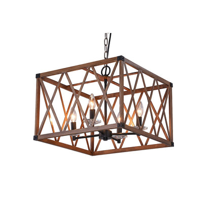 4 Light Drum Shade Chandelier, Brown