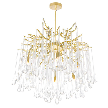 6 Light Down Chandelier, Gold Leaf