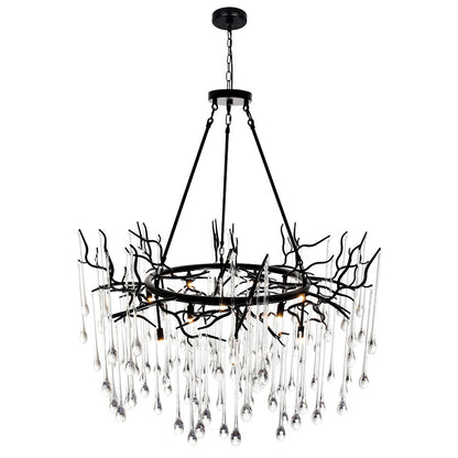 12 Light Down Chandelier, Black