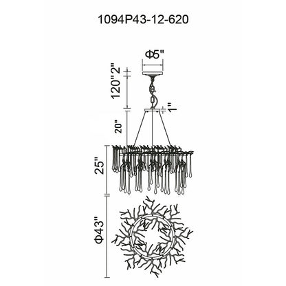 12 Light Down Chandelier, Black