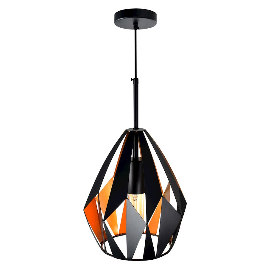 1 Light 16" Down Pendant, Black