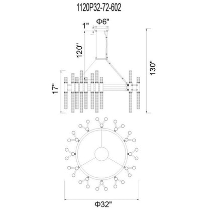 72-Light 32" Down Chandelier, Satin Gold