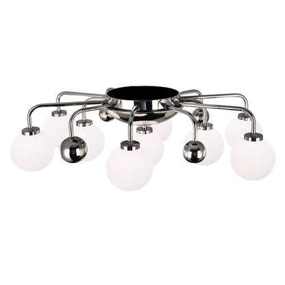 CWI Element 9 Light Flush Mount, Polished Nickel/Frosted