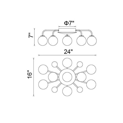 CWI Element 9 Light Flush Mount, Polished Nickel/Frosted