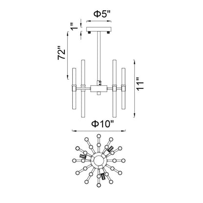 6 Light Mini Chandelier, Polished Nickel