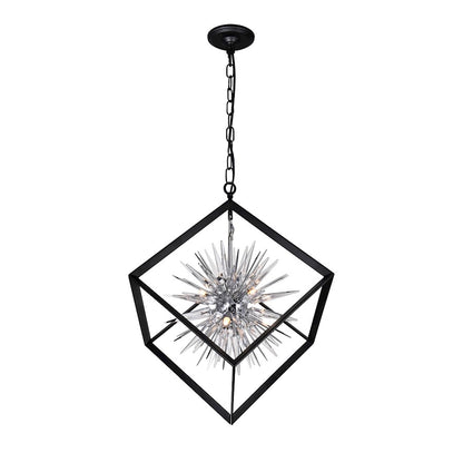 CWI Lighting Starburst 6 Light Down Chandelier, Chrome/Black - 1178P22-6-601