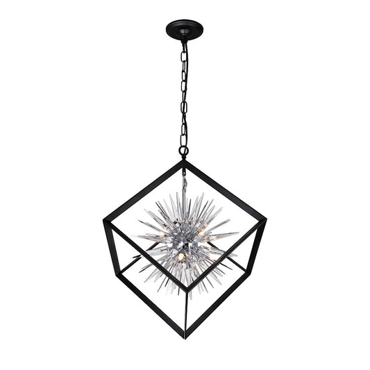 CWI Lighting Starburst 6 Light Down Chandelier, Chrome/Black - 1178P22-6-601