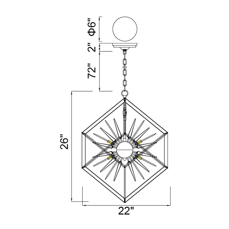 6 Light Down Chandelier, Chrome