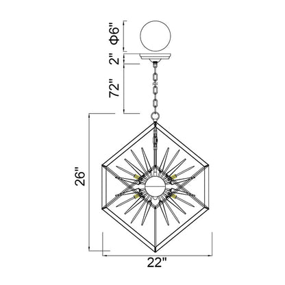 6 Light Down Chandelier, Chrome