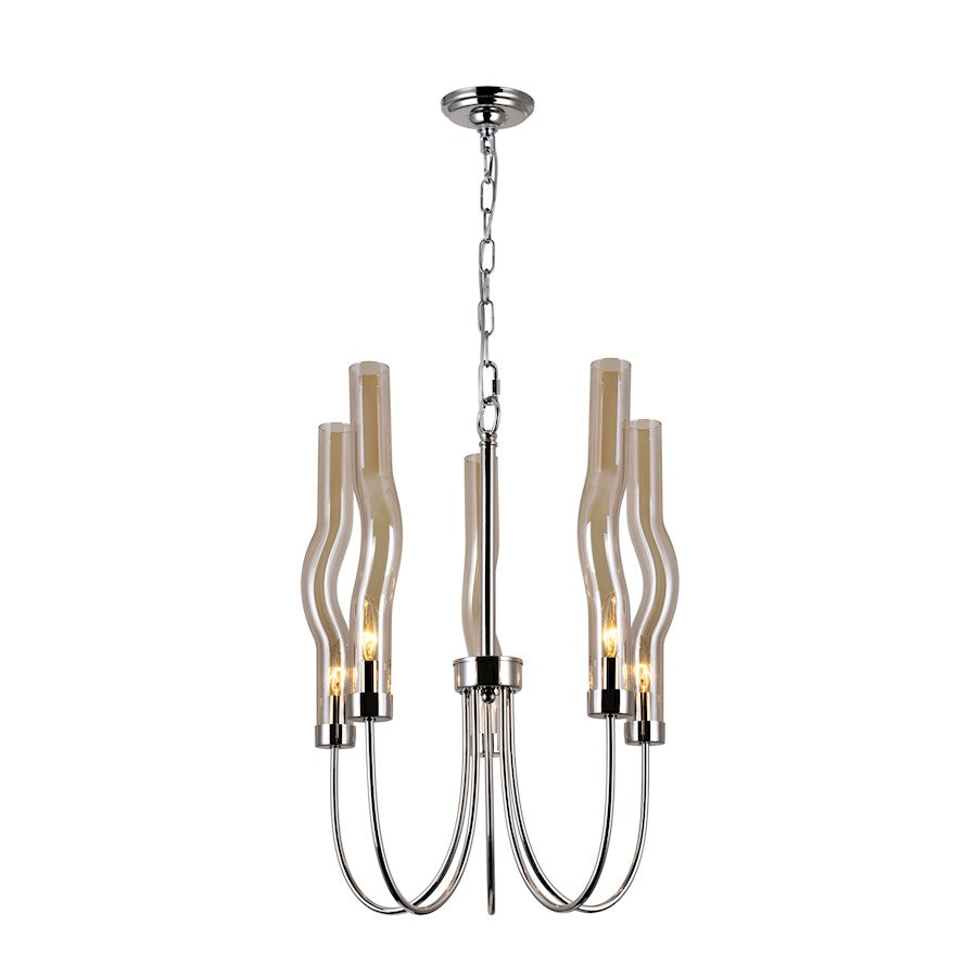 CWI Meduse 5 Light Up Chandelier, Polished Nickel/Champagne - 1203P16-5-613