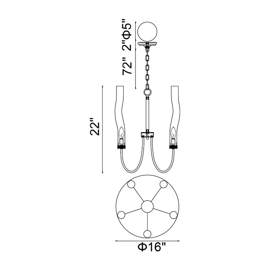 5 Light Up Chandelier, Polished Nickel