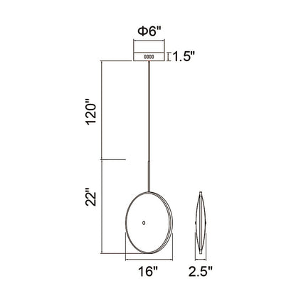 16" Down Pendant, Brass