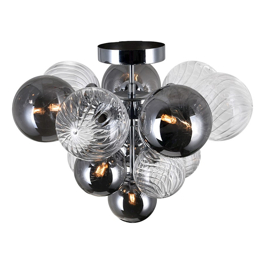 CWI Lighting Pallocino 6 Light Flush Mount, Chrome/Clear/Smoke