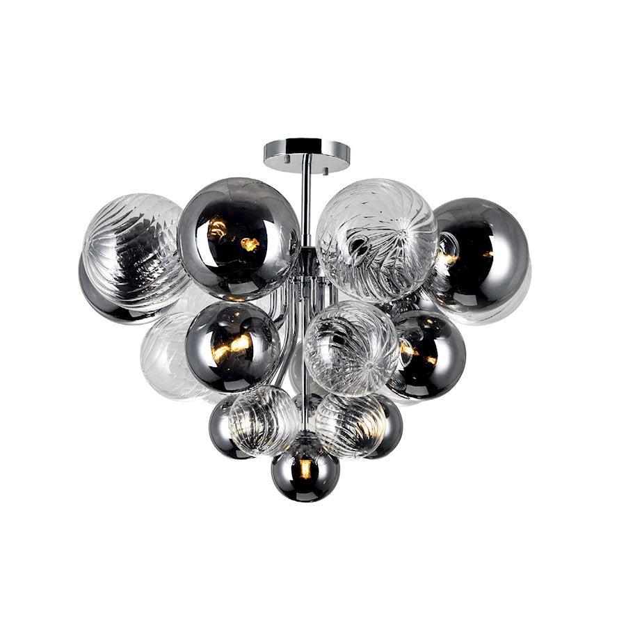 CWI Pallocino 10 Light Flush Mount, Chrome/Clear/Smoke - 1205C25-10-601