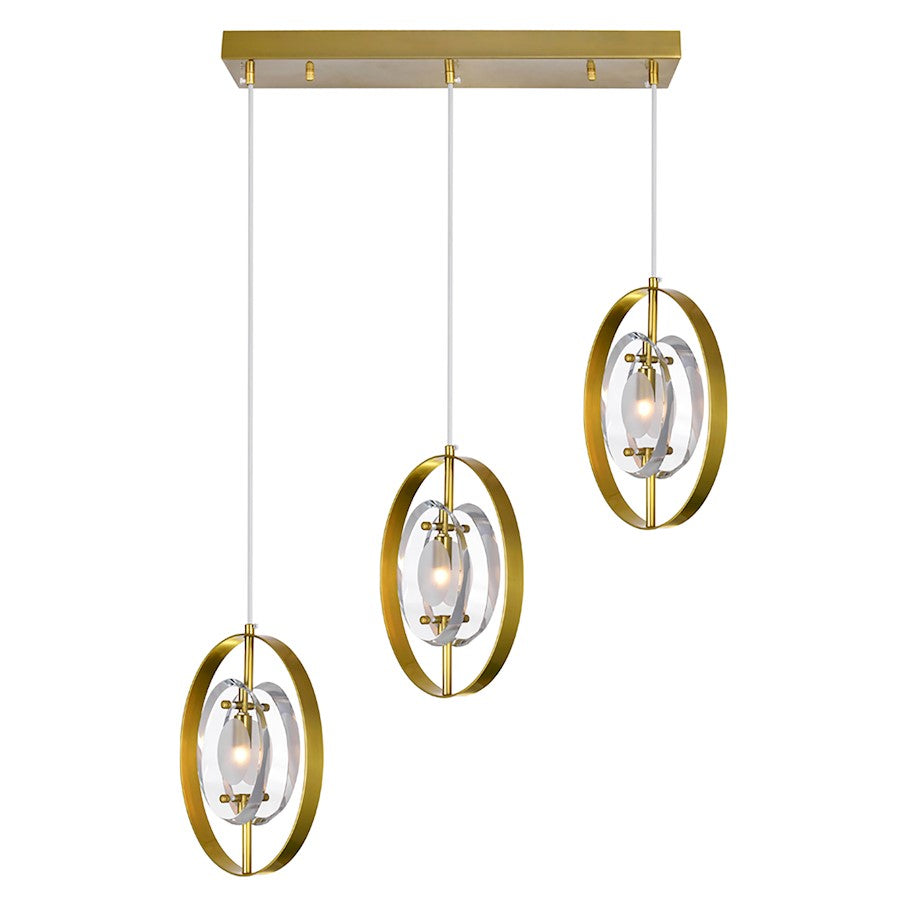 CWI Lighting Iris 3 Light Chandelier, Brass/Clear - 1224P22-3-625