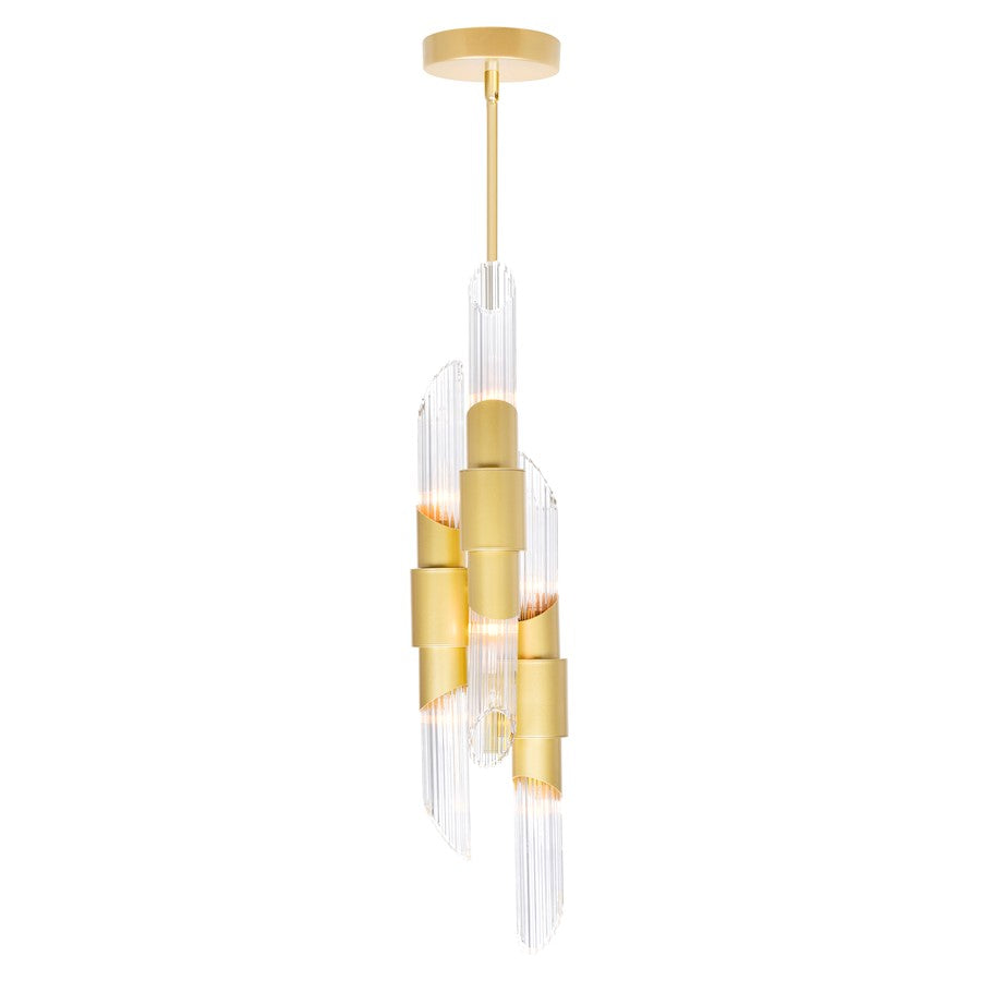 6 Light Pendant, Satin Gold/Clear