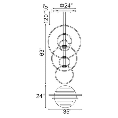 Hoops 35" Chandelier, Satin Gold