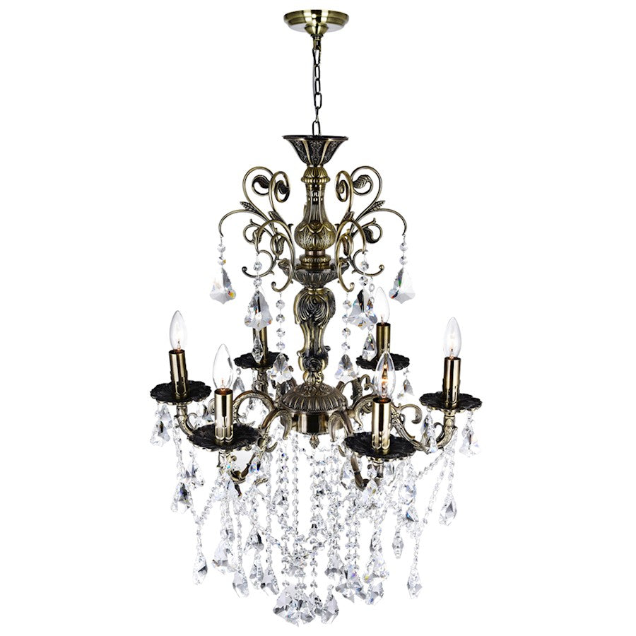 6 Light Up Chandelier, Antique Brass