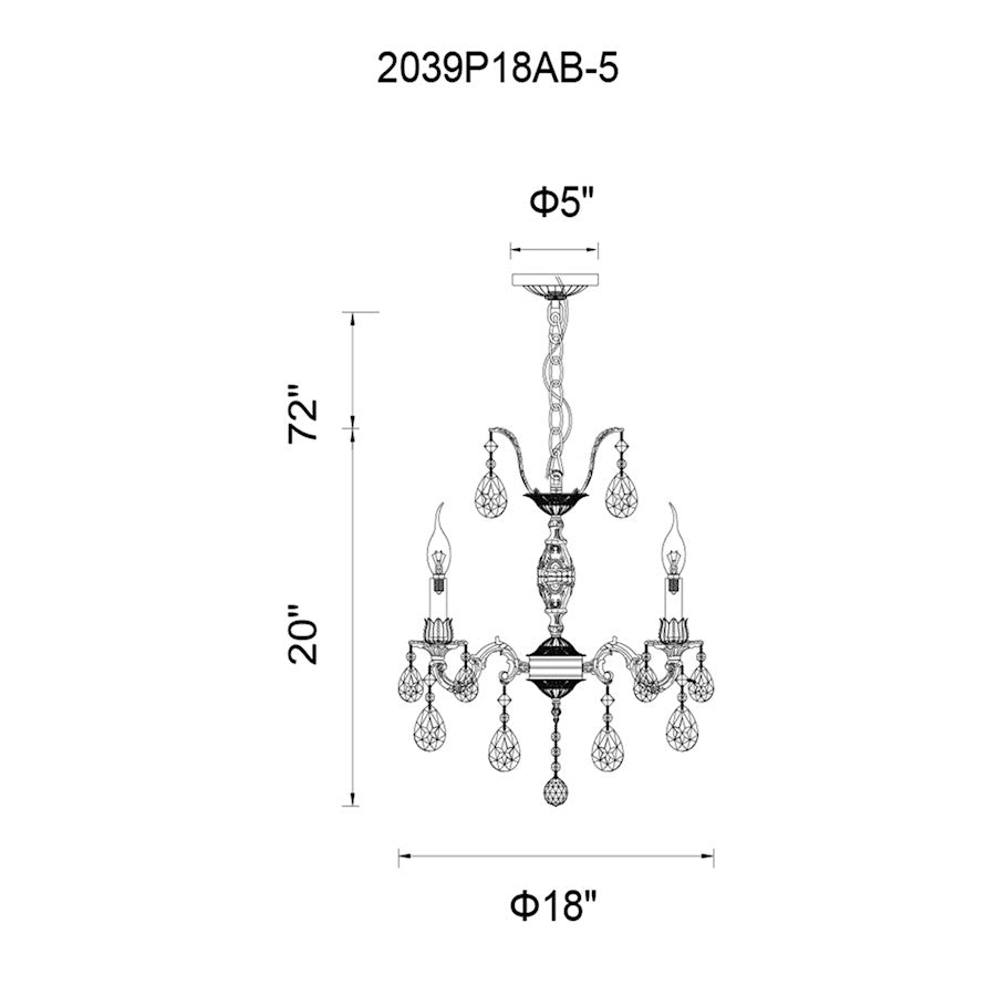 5 Light Up Chandelier, French Gold