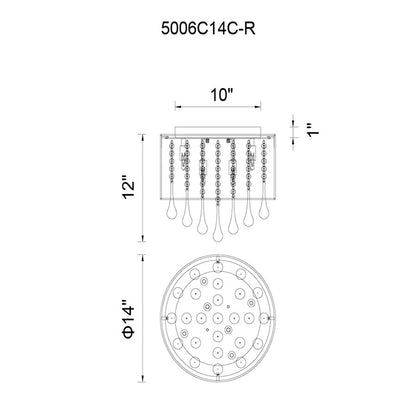 CWI Water Drop 6 Light Drum Shade Flush Mount, Chrome/Silver