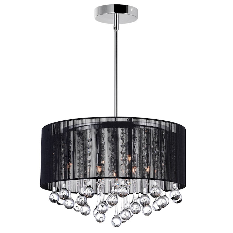 CWI Water Drop 6 Light Drum Shade Chandelier, Chrome/Black - 5006P18C-R-B