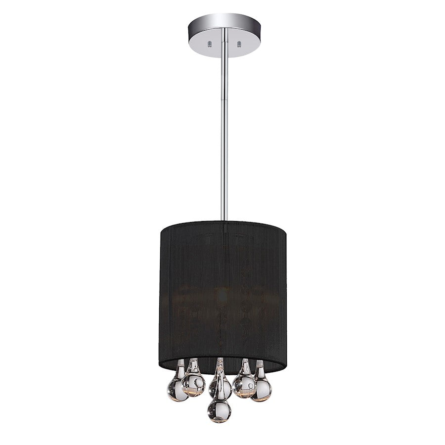 CWI Water Drop 1 Light Drum Shade Mini Pendant, Chrome/Black - 5006P6C-R-B