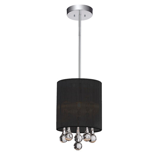 CWI Water Drop 1 Light Drum Shade Mini Pendant, Chrome/Black - 5006P6C-R-B