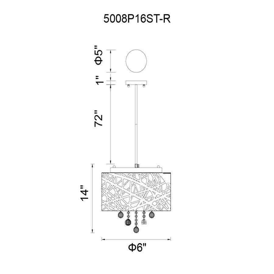 6 Light Drum Shade Chandelier, Stainless Steel