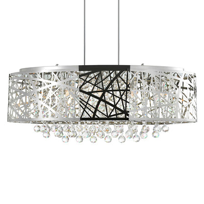 8 Light Drum Shade Chandelier, Stainless Steel